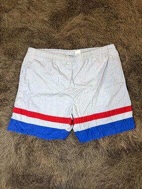 Trend Basics Vintage Men's Swim Trunks Size Medium Gray Red White Blue Retro Swi
